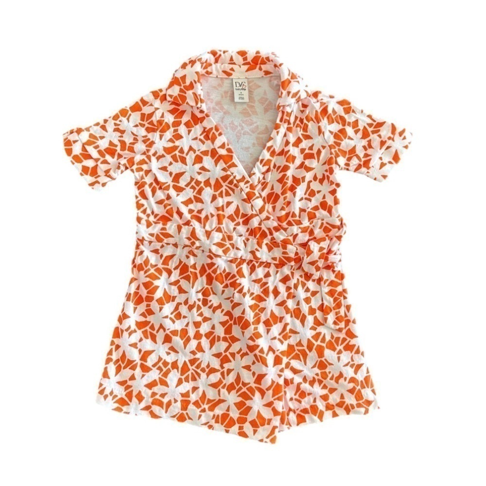 DVF baby gap oranges and white floral print side tie romper in size 4